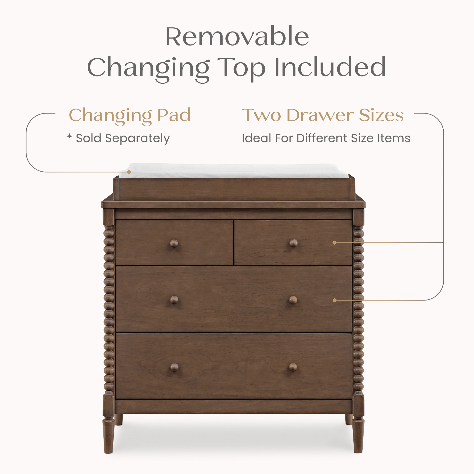 Saint 4 Drawer Dresser with Changing Top and Interlocking Drawers